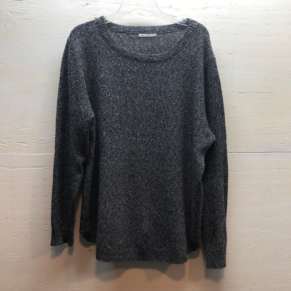 Pink Clover Gray Women's Sweater 3X heathered tweed crew neck pull over plus siz